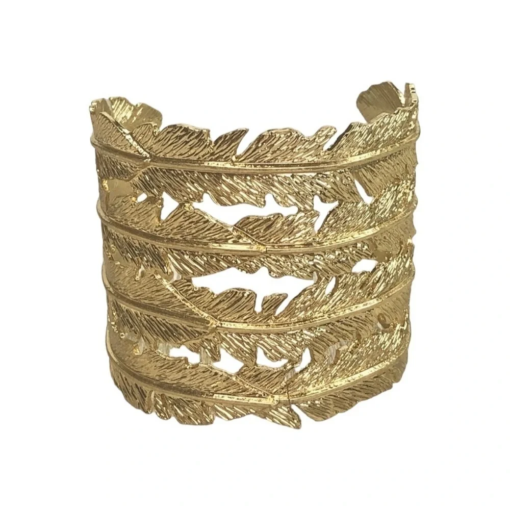 Boho Gold Feather Cuff Bracelet